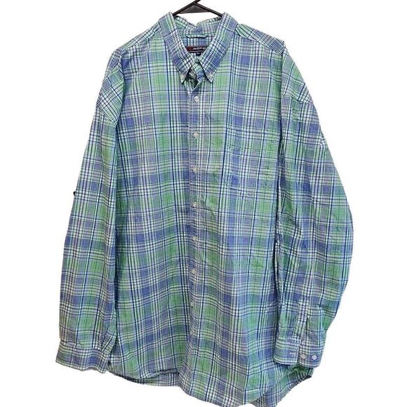 Roper Long-Sleeve Button-up Men's Size 3XLT Green and Blue Checkered Shirt H6 - Picture 2 of 7